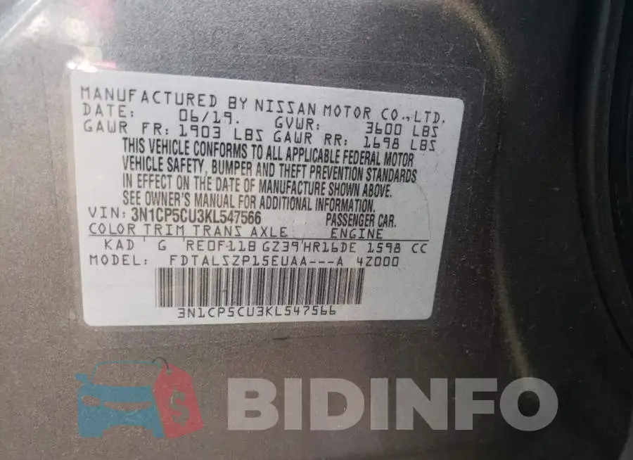 3N1CP5CU3KL547566 Photo# 12
