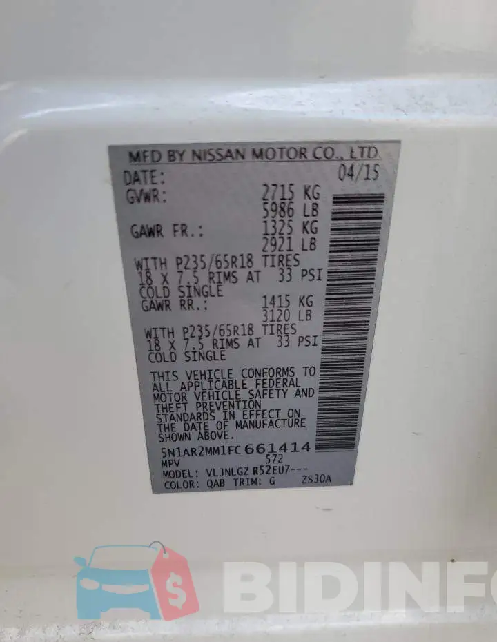 5N1AR2MM1FC661414 Photo# 13