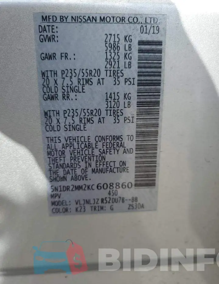 5N1DR2MM2KC608860 Photo# 12
