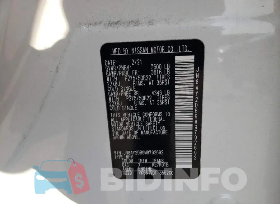 JN8AY2DB9M9792692 Photo# 13