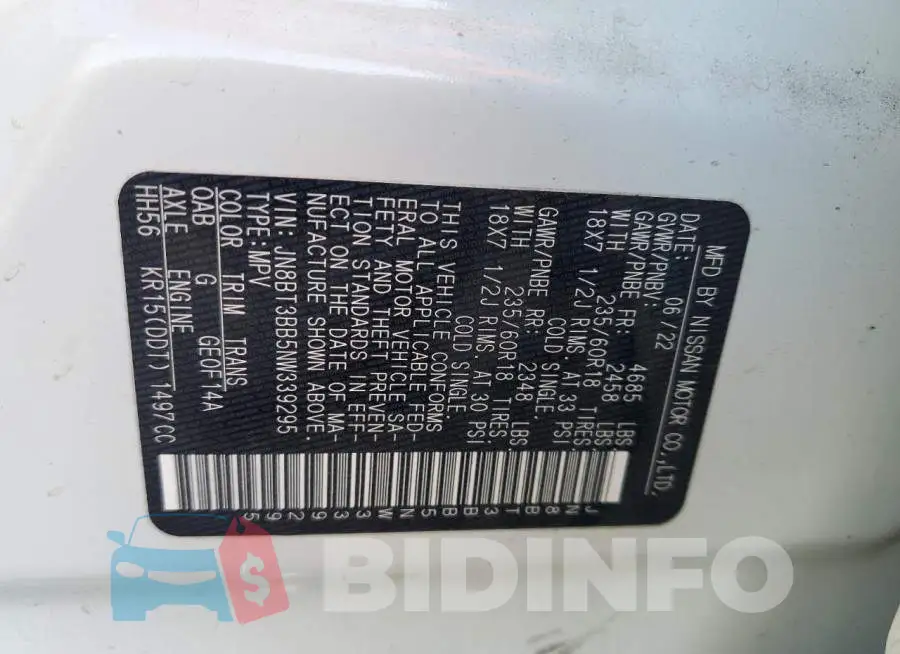 JN8BT3BB5NW339295 Photo# 12