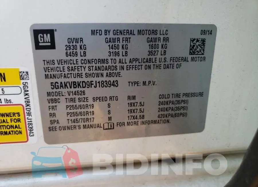 5GAKVBKD9FJ183943 Photo# 13