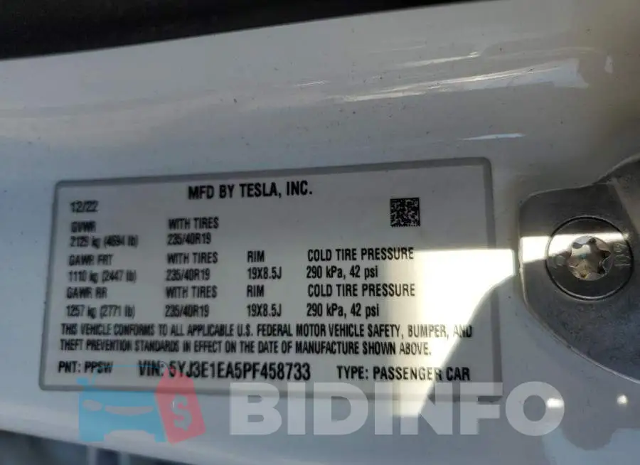 5YJ3E1EA5PF458733 Photo# 12