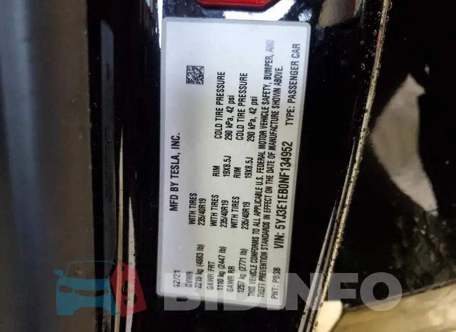 5YJ3E1EB0NF134952 Photo# 13