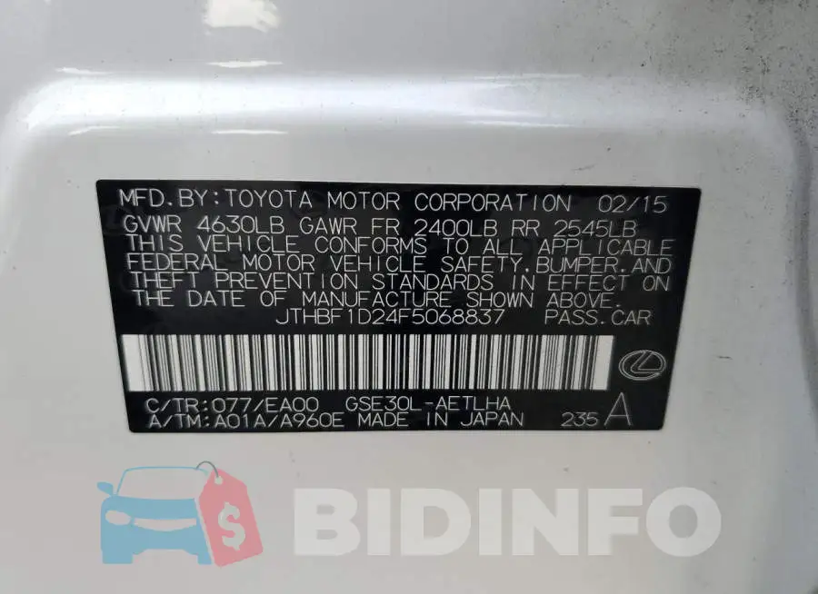 JTHBF1D24F5068837 Photo# 12