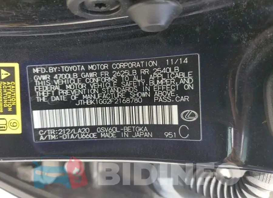 JTHBK1GG2F2168780 Photo# 12