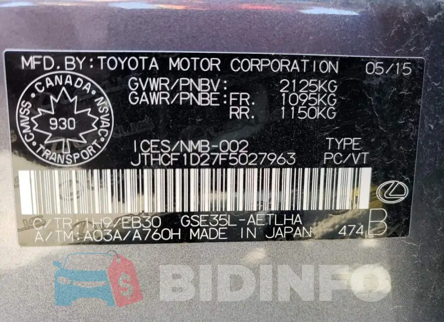JTHCF1D27F5027963 Photo# 12