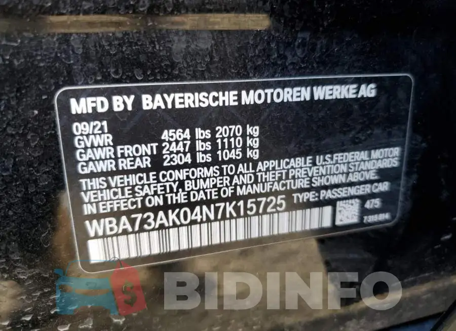 WBA73AK04N7K15725 Photo# 12