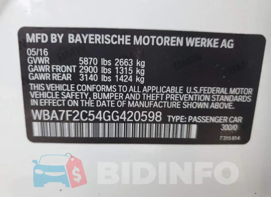 WBA7F2C54GG420598 Photo# 12