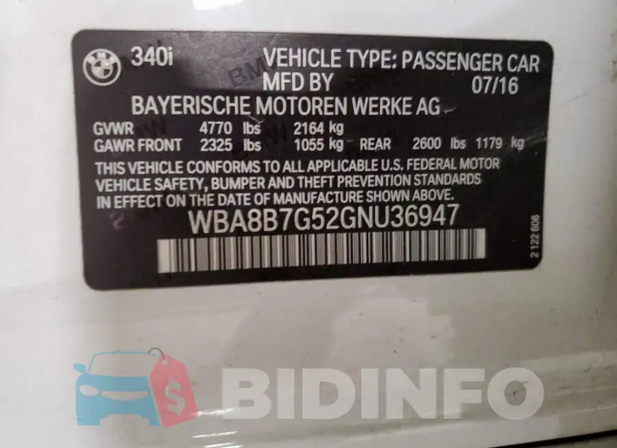 WBA8B7G52GNU36947 Photo# 12
