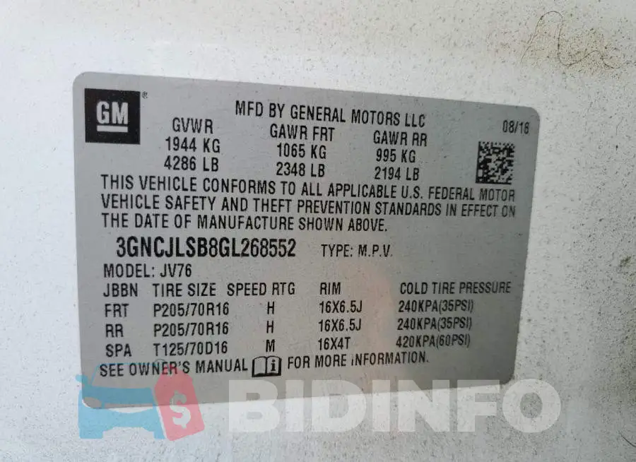 3GNCJLSB8GL268552 Photo# 14