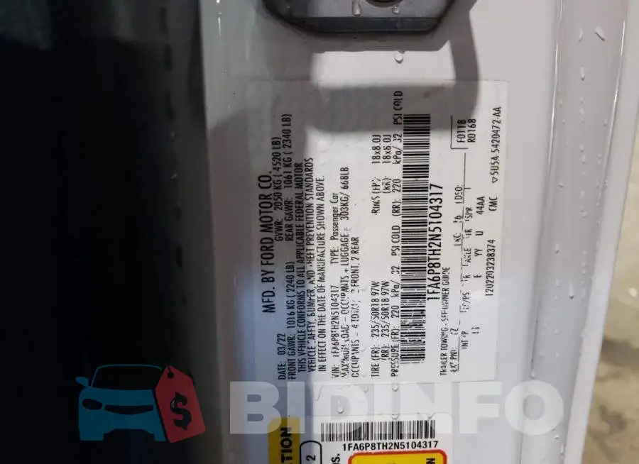 1FA6P8TH2N5104317 Photo# 13