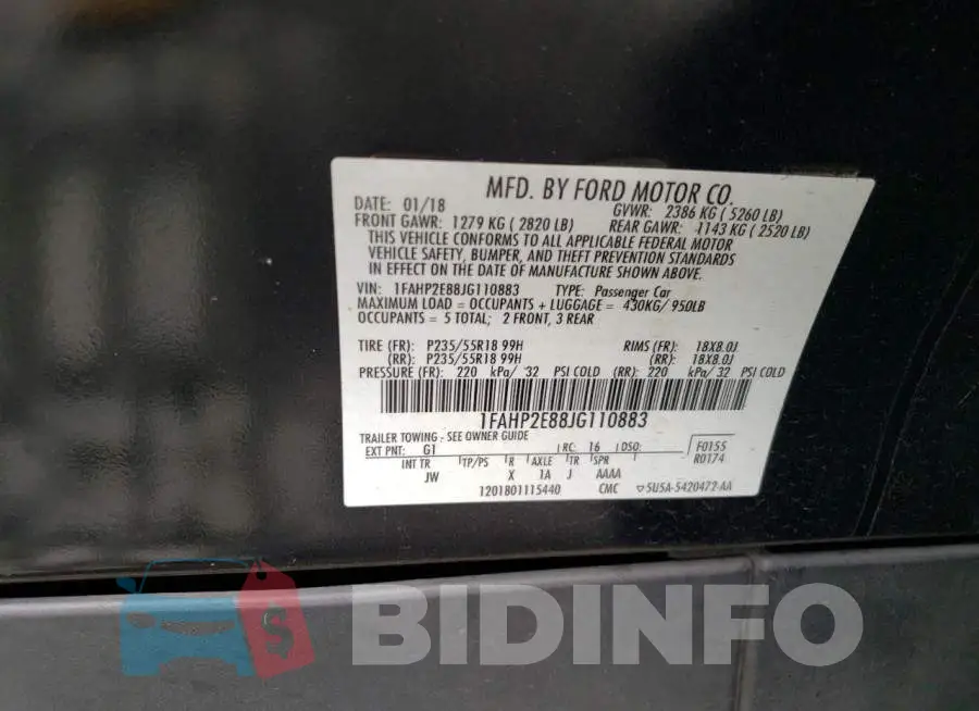 1FAHP2E88JG110883 Photo# 13