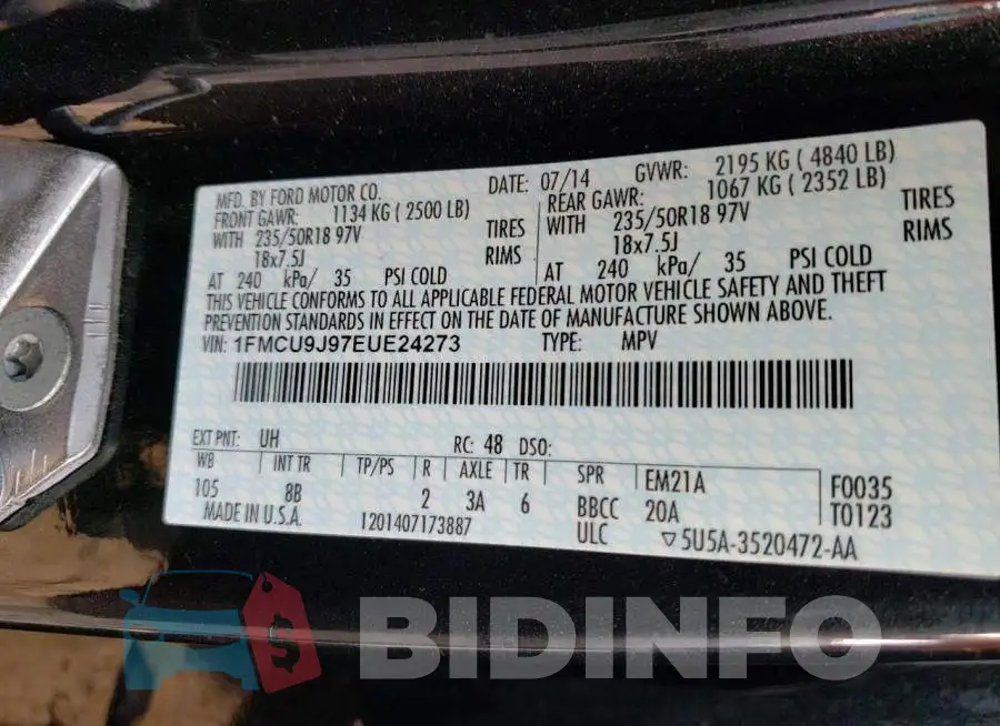 1FMCU9J97EUE24273 Photo# 12