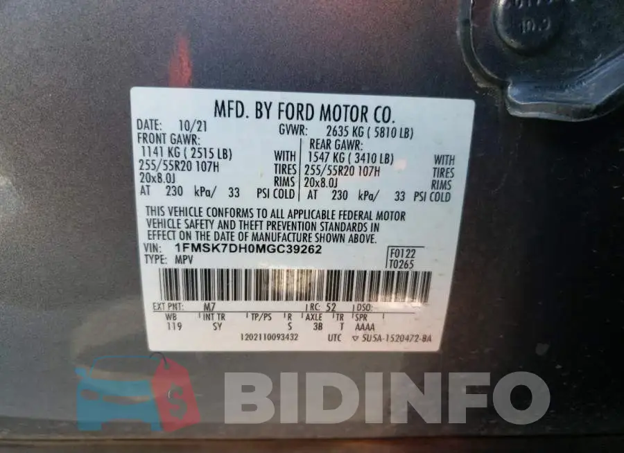 1FMSK7DH0MGC39262 Photo# 13