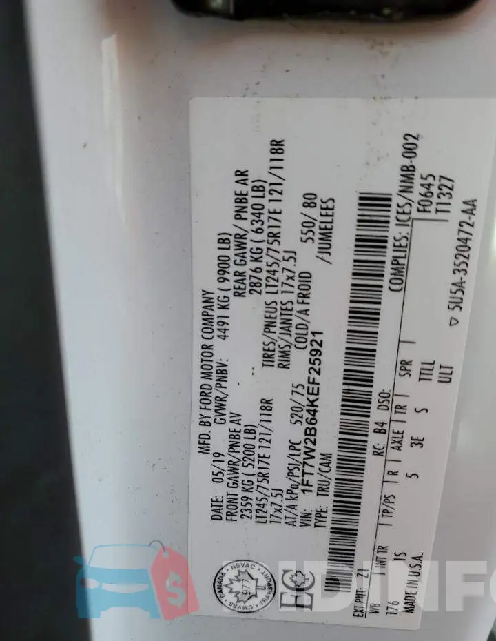 1FT7W2B64KEF25921 Photo# 12