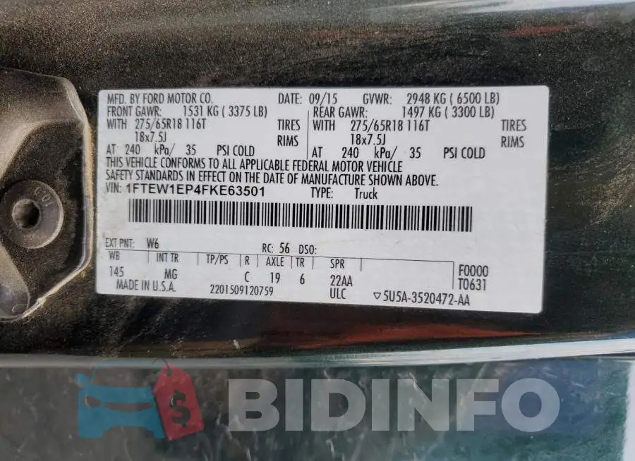 1FTEW1EP4FKE63501 Photo# 12