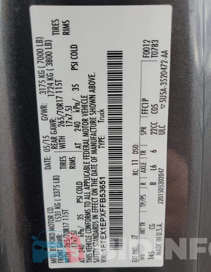 1FTEX1EPXFFB53651 Photo# 12