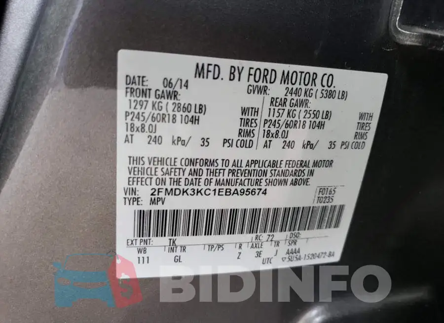 2FMDK3KC1EBA95674 Photo# 12