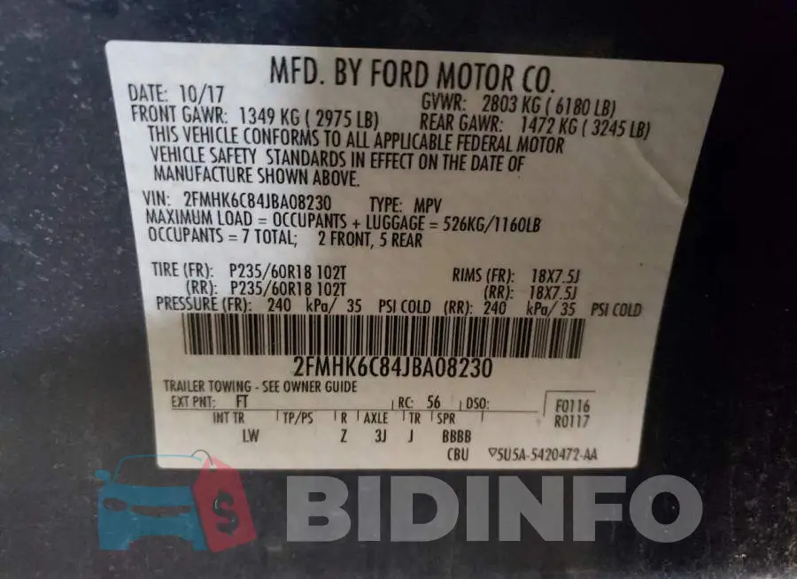 2FMHK6C84JBA08230 Photo# 14