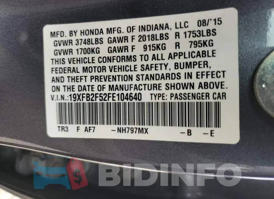 19XFB2F52FE104640 Photo# 13