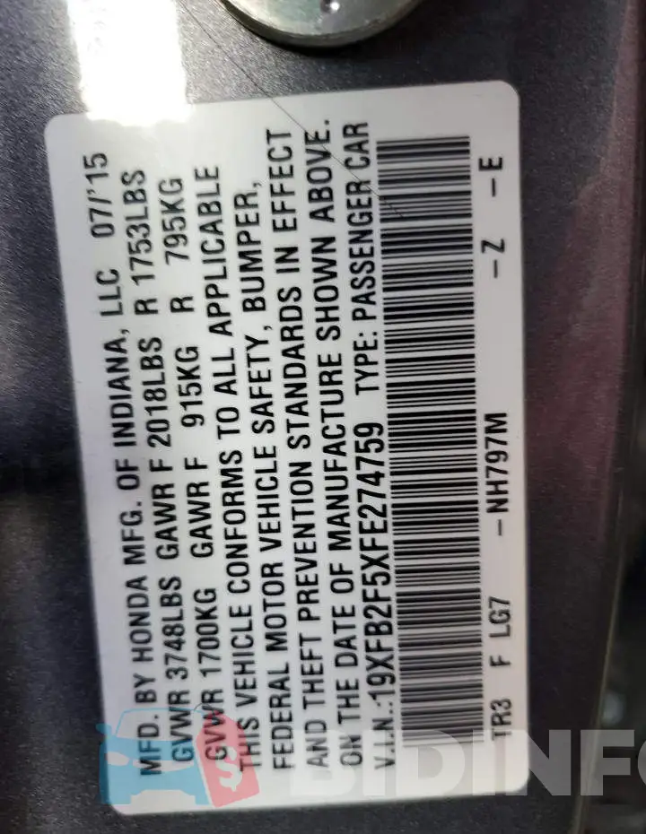 19XFB2F5XFE274759 Photo# 13