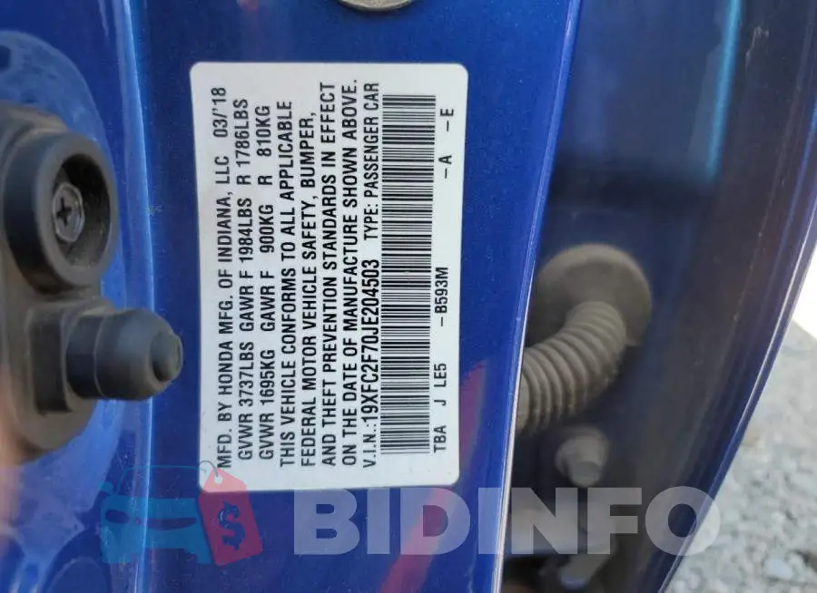 19XFC2F70JE204503 Photo# 12