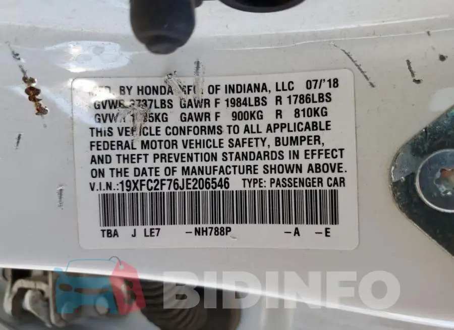 19XFC2F76JE206546 Photo# 12