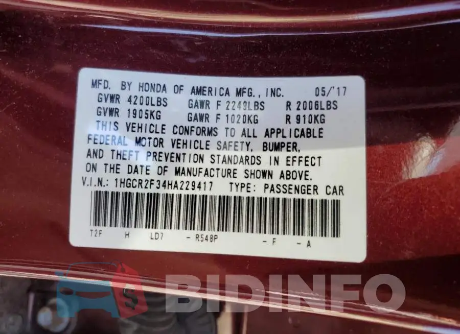 1HGCR2F34HA229417 Photo# 13