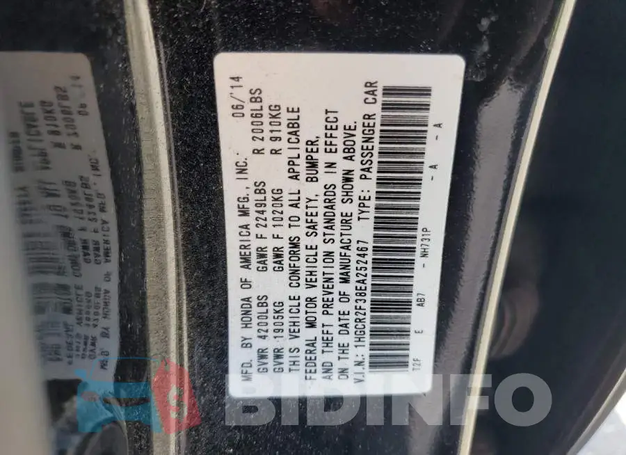 1HGCR2F38EA252467 Photo# 12