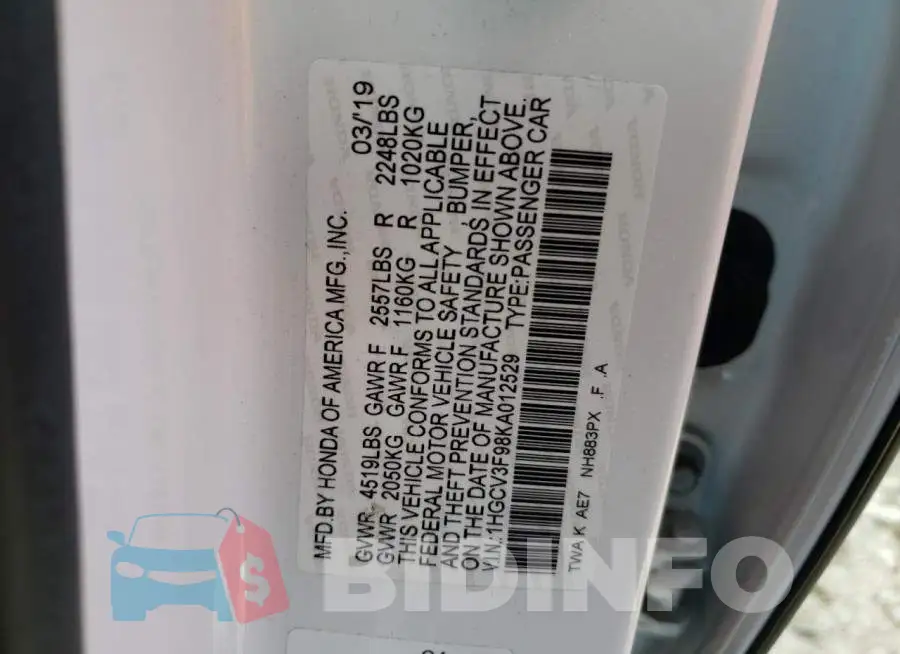 1HGCV3F98KA012529 Photo# 12