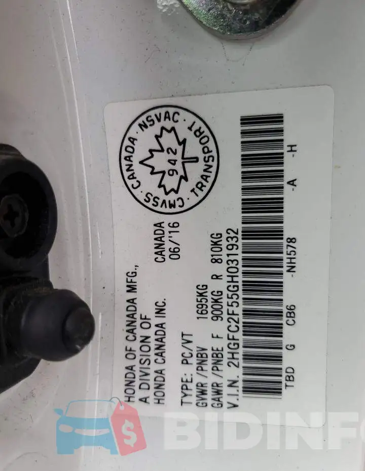 2HGFC2F55GH031932 Photo# 13