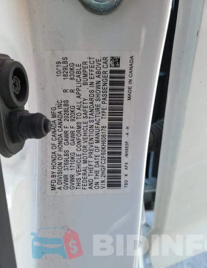 2HGFC2F60KH606178 Photo# 13