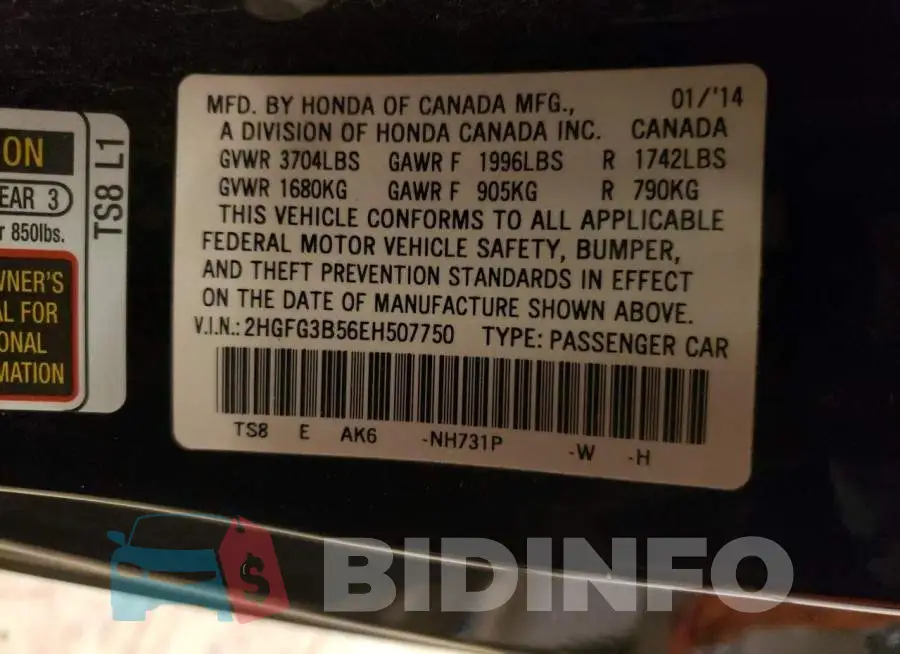 2HGFG3B56EH507750 Photo# 12