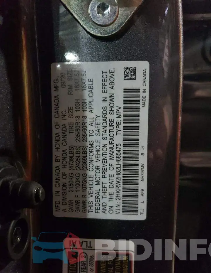 2HKRW2H82LH685475 Photo# 12