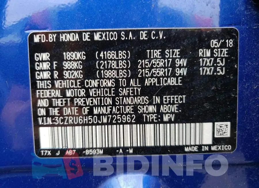 3CZRU6H50JM725962 Photo# 12