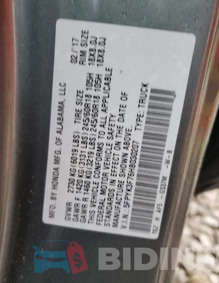 5FPYK3F76HB030207 Photo# 13