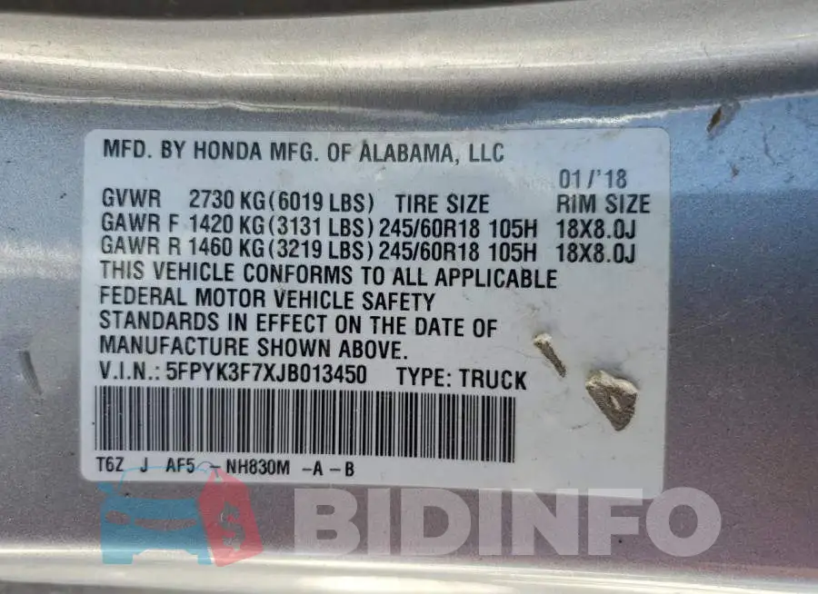 5FPYK3F7XJB013450 Photo# 13