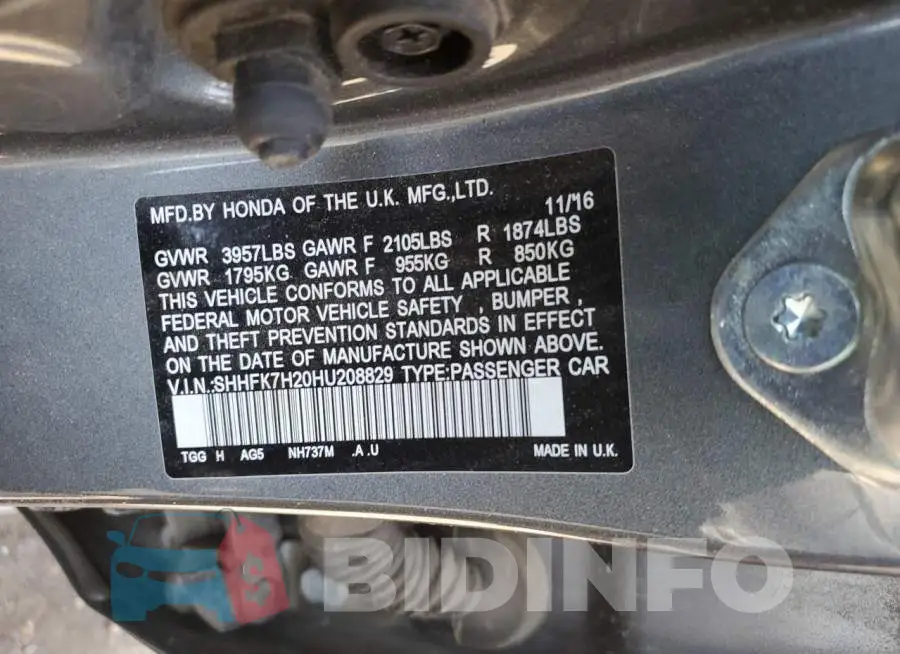 SHHFK7H20HU208829 Photo# 12