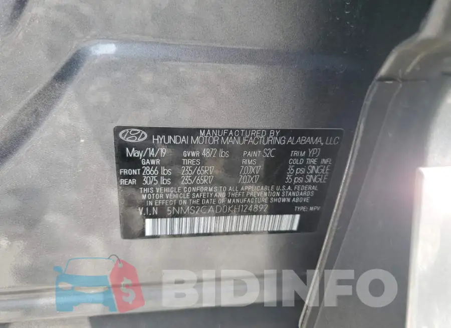 5NMS2CAD0KH124892 Photo# 14