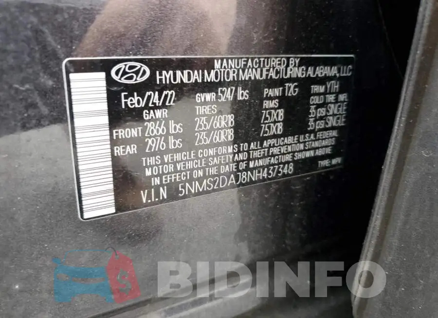 5NMS2DAJ8NH437348 Photo# 14