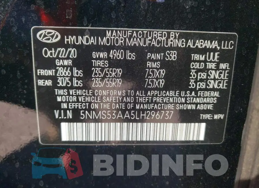 5NMS53AA5LH296737 Photo# 14