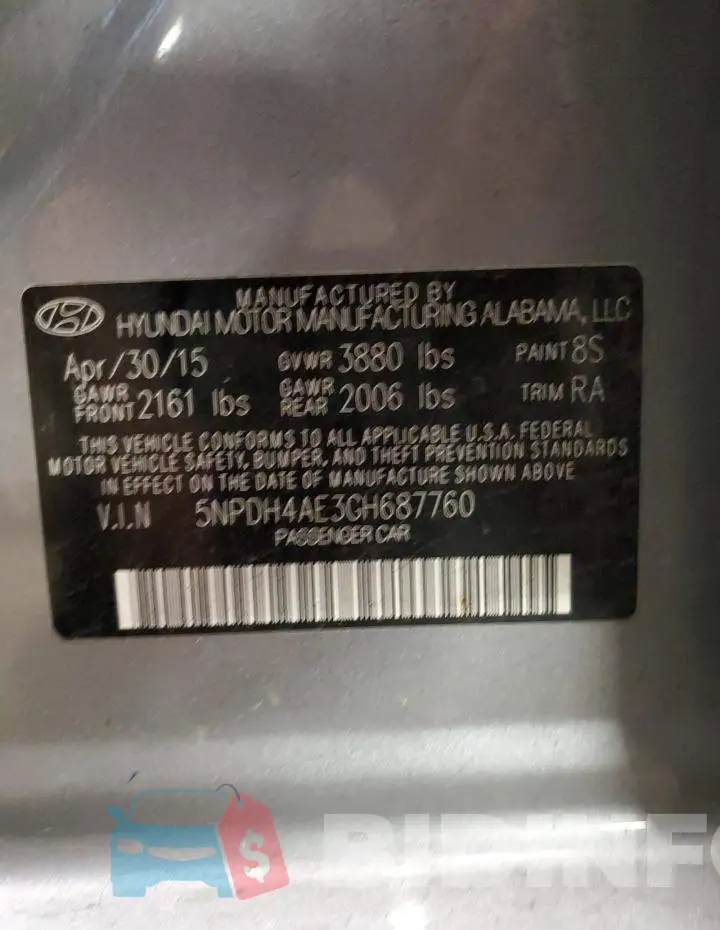 5NPDH4AE3GH687760 Photo# 12