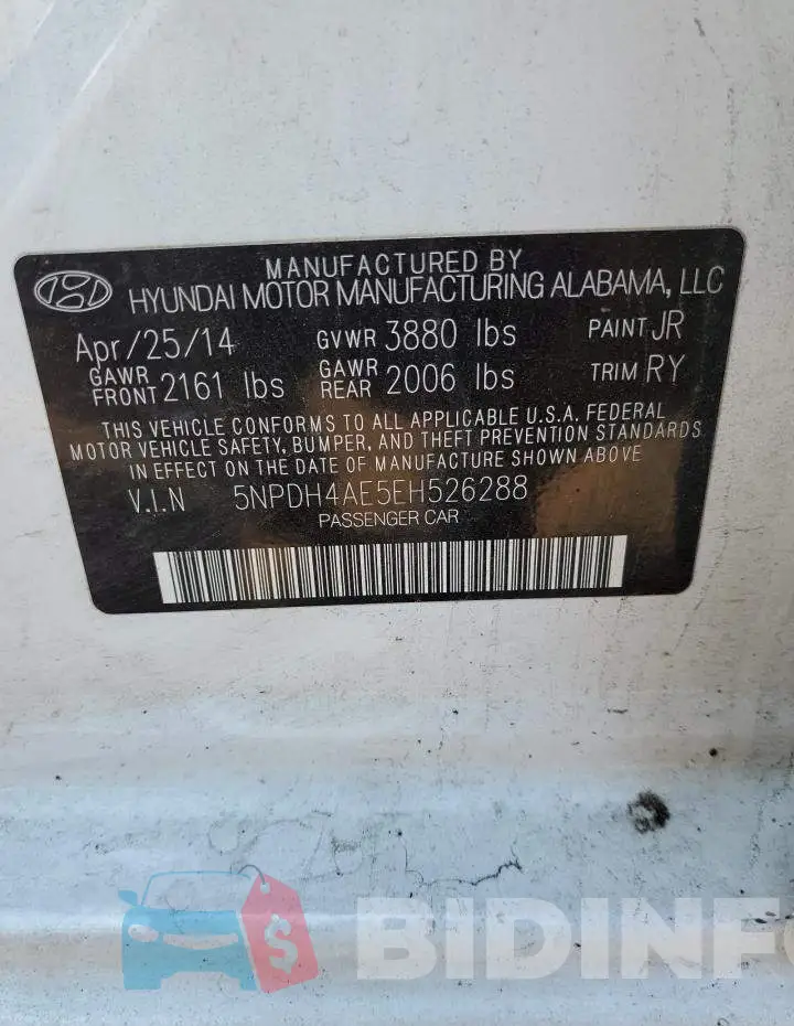 5NPDH4AE5EH526288 Photo# 12