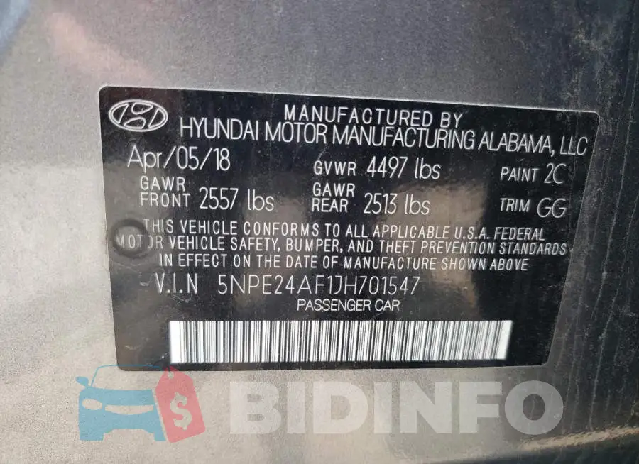 5NPE24AF1JH701547 Photo# 12
