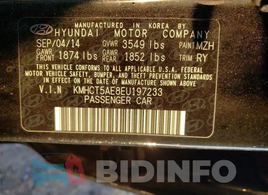 KMHCT5AE8EU197233 Photo# 12