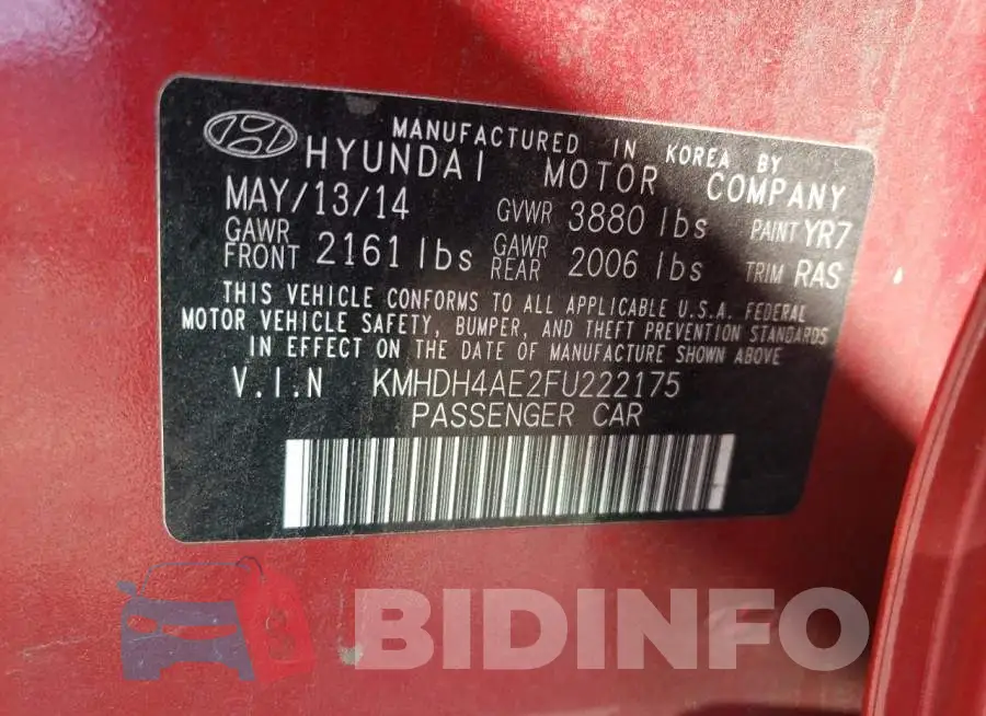 KMHDH4AE2FU222175 Photo# 13