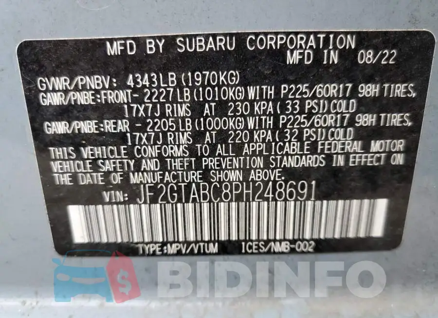 JF2GTABC8PH248691 Photo# 12