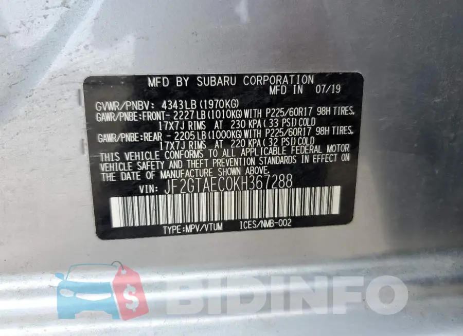 JF2GTAEC0KH367288 Photo# 13