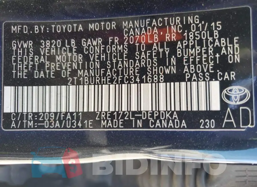 2T1BURHE2FC341688 Photo# 13